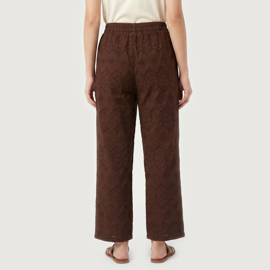 Women's Brown Wide Leg Embroidered Trousers, भूरा, large