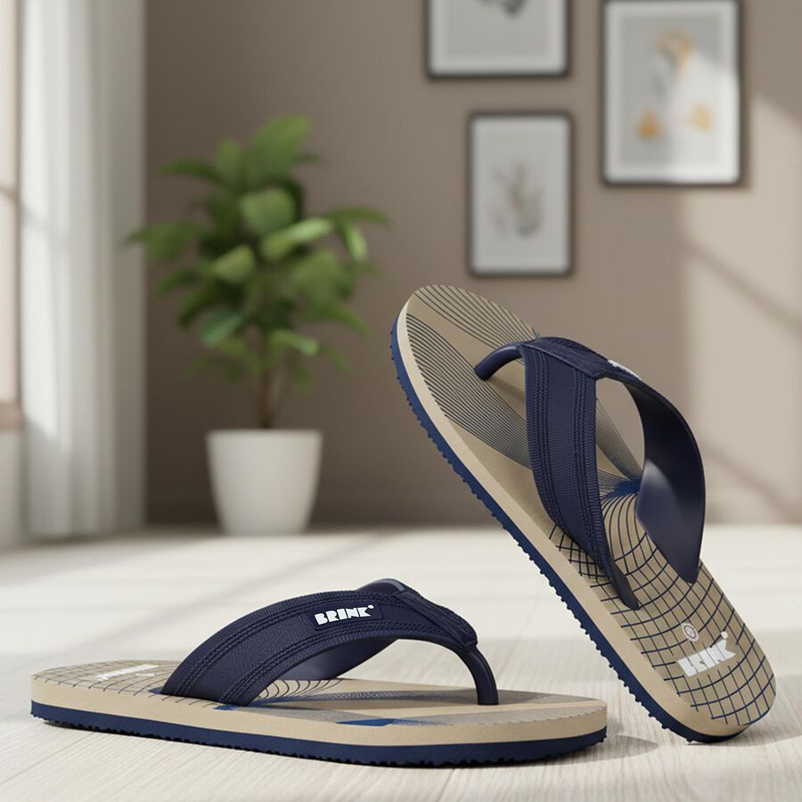 Men's Beige Toe-Post Flip-Flops, गहरा पीला, large