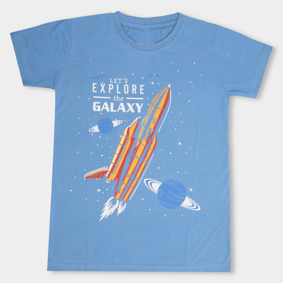 Boys' Half Sleeves T-Shirt , मध्यम नीला, large image number null