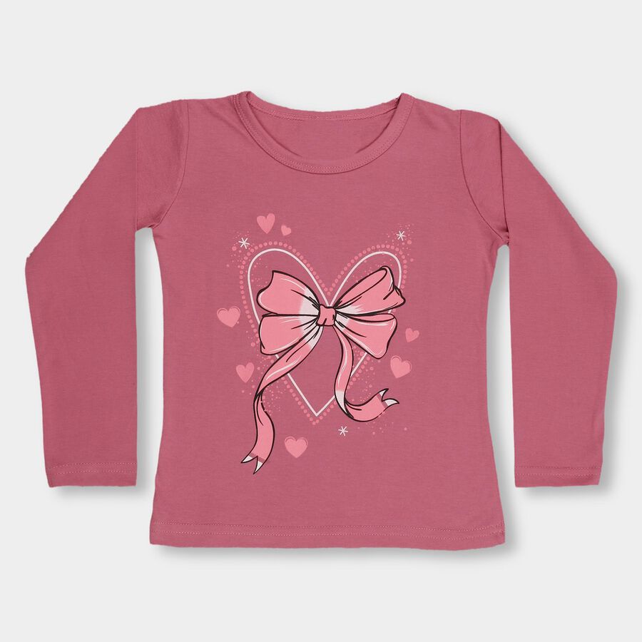 Girls Dusty Rose Pink Round Neck Casual Full Sleeve Top, गुलाबी, large image number null