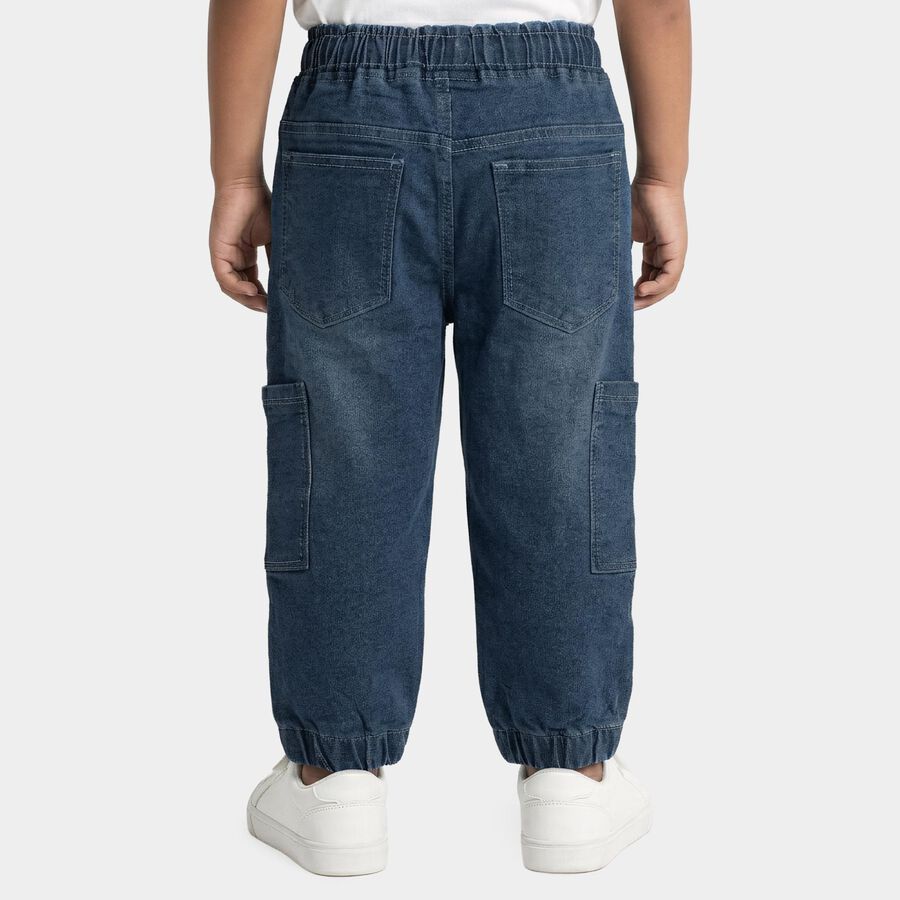 Boys Blue Jogger Fit Utility Pocket Jeans, मध्यम नीला, large