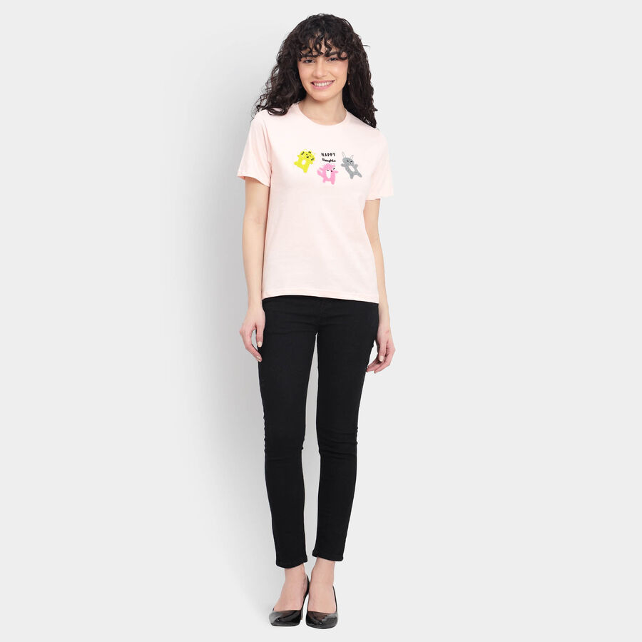 Cotton Round Neck T-Shirt, पीच, large image number null