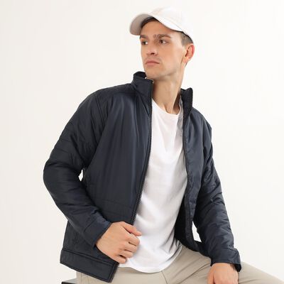 Men's Deep Midnight Navy High Neck Casual Jacket