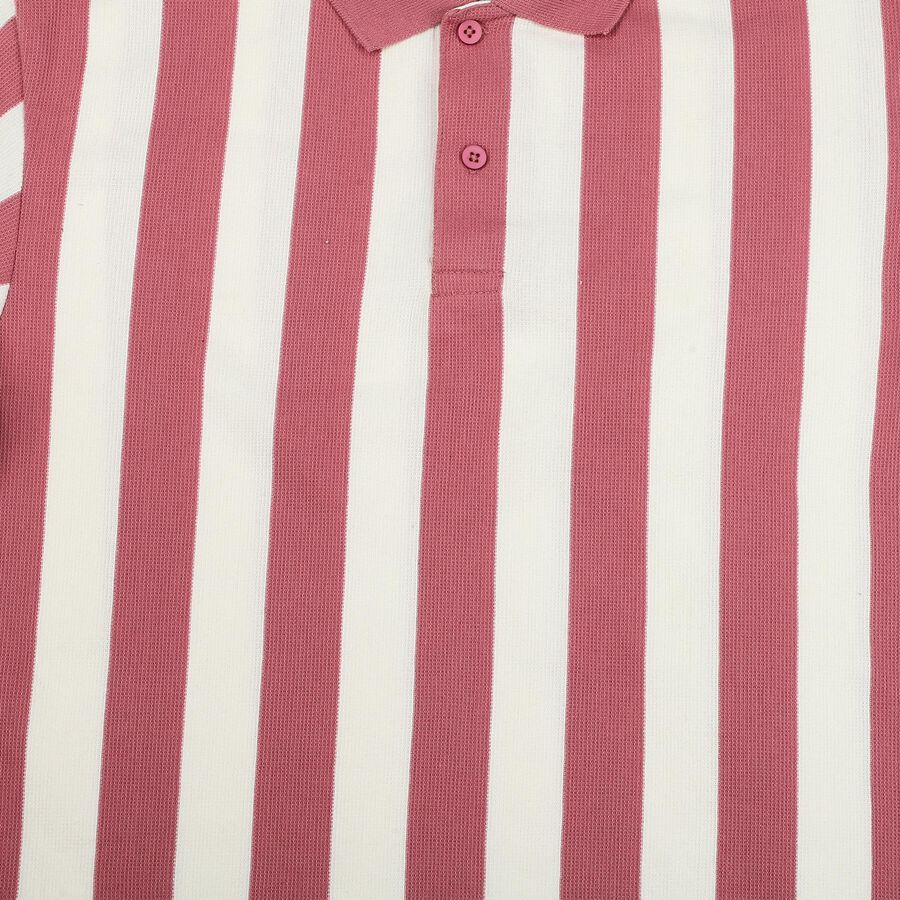 Men's Pink Polo Neck Striped T-Shirt, गुलाबी, large