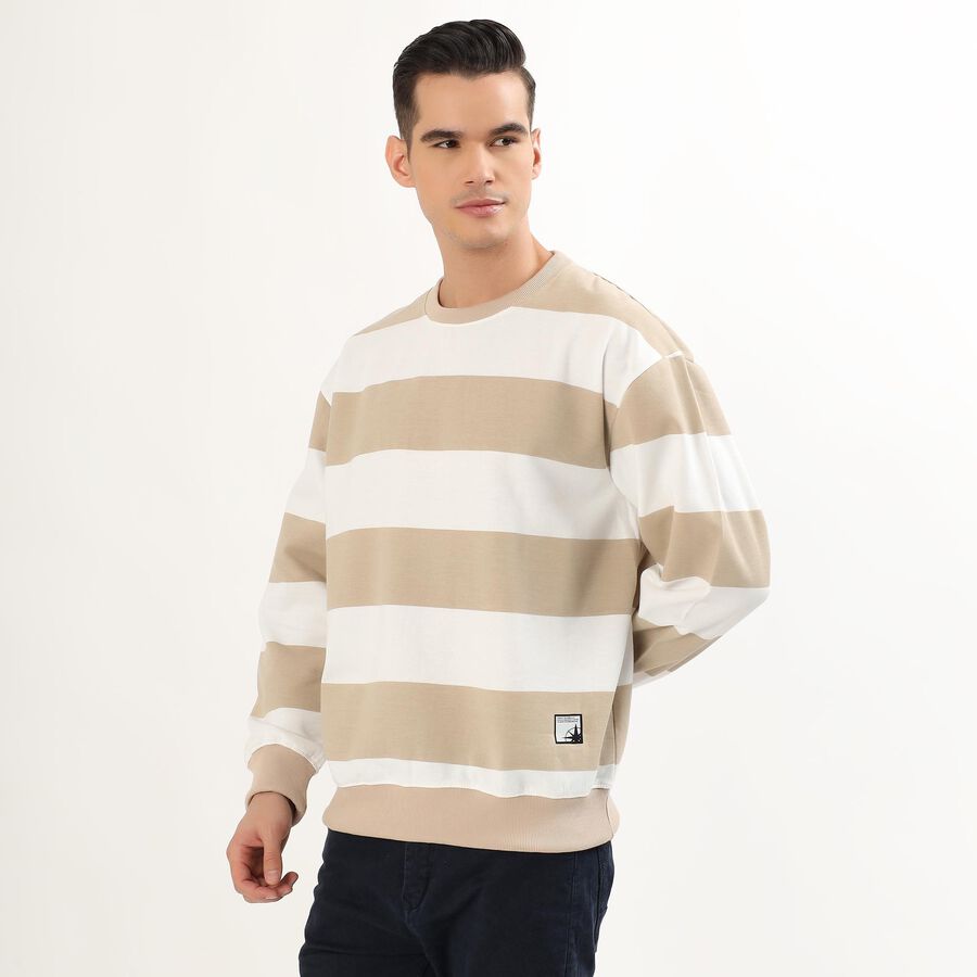 Men's Muted Beige and White Crew Neck Casual Sweatshirt, गहरा पीला, large image number null