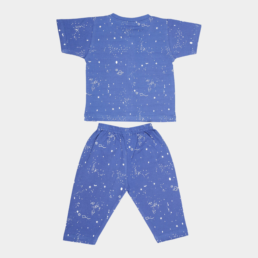 Infants Cotton Printed Night Suit, Navy Blue, large image number null