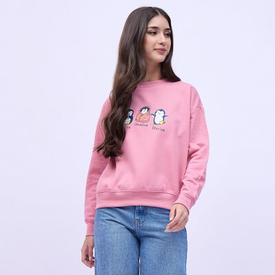 Women's Soft Pink Crew Neck Casual Sweatshirt