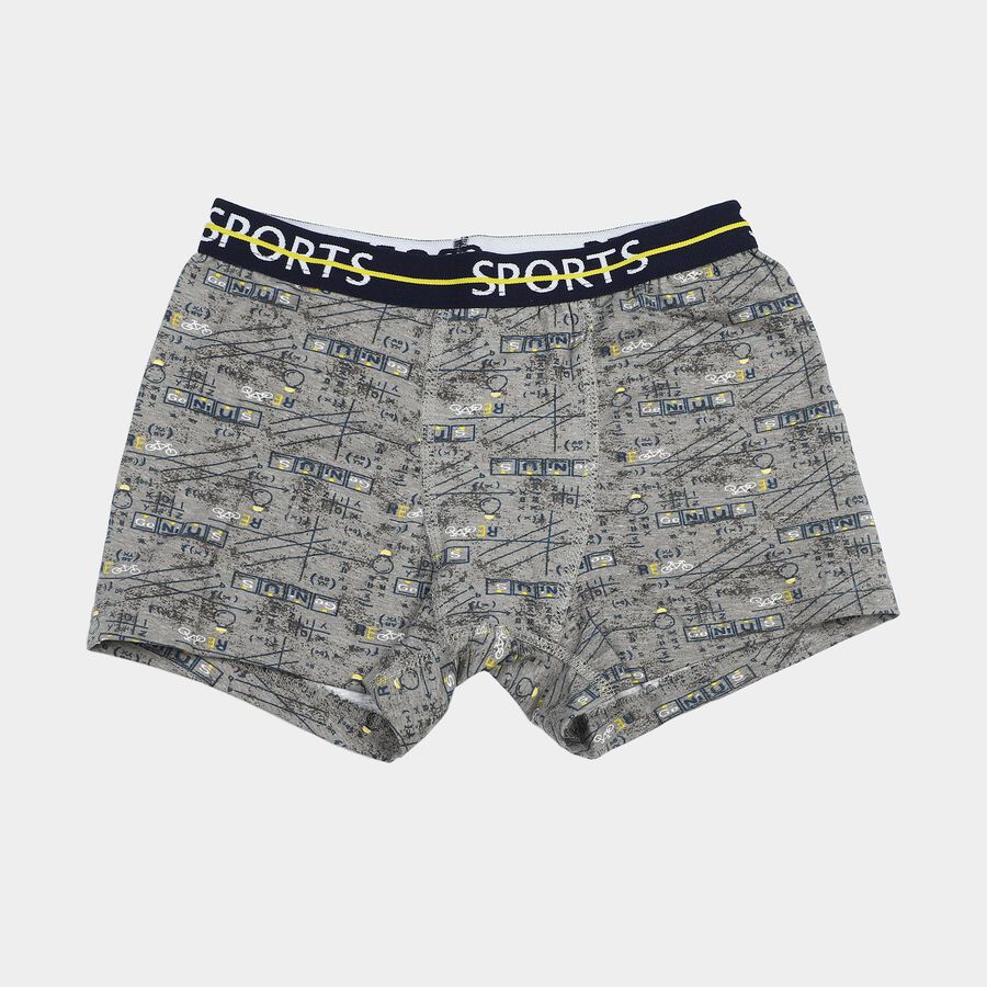 Boys Grey Regular Fit Printed Trunks, हल्का ग्रे, large