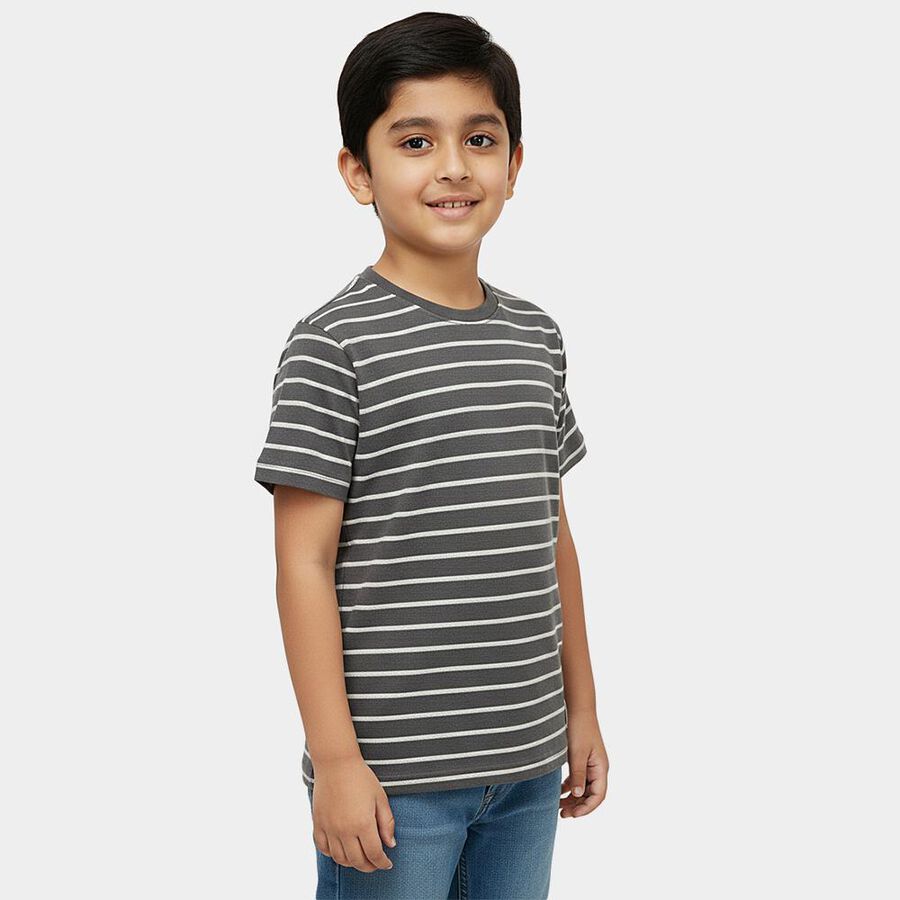 Boys' Light Grey Round Neck Graphic Printed T-Shirt, हल्का ग्रे, large