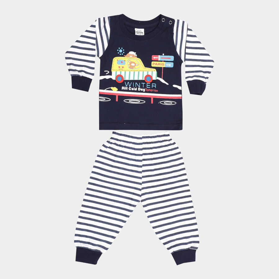 Infants Cotton Round Neck Baba Suit, Navy Blue, large image number null