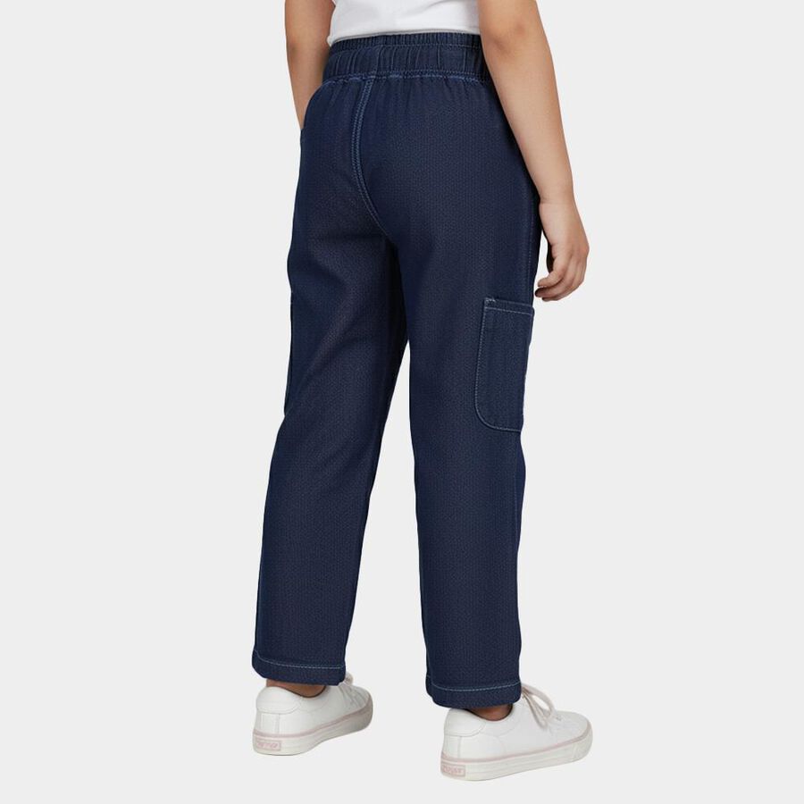 Girls' Deep Navy Cargo Fit Embroidered Jeans, गहरा नीला, large image number null