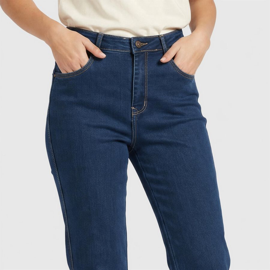 Women's Blue Straight Fit Washed Jeans, Mid Blue, large