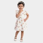 Girls' White Floral Printed Fit and Flare Frock, Off White, small