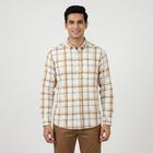 Men's Beige Cotton Long Sleeves Button-Down Regular Fit Shirt, गहरा पीला, small