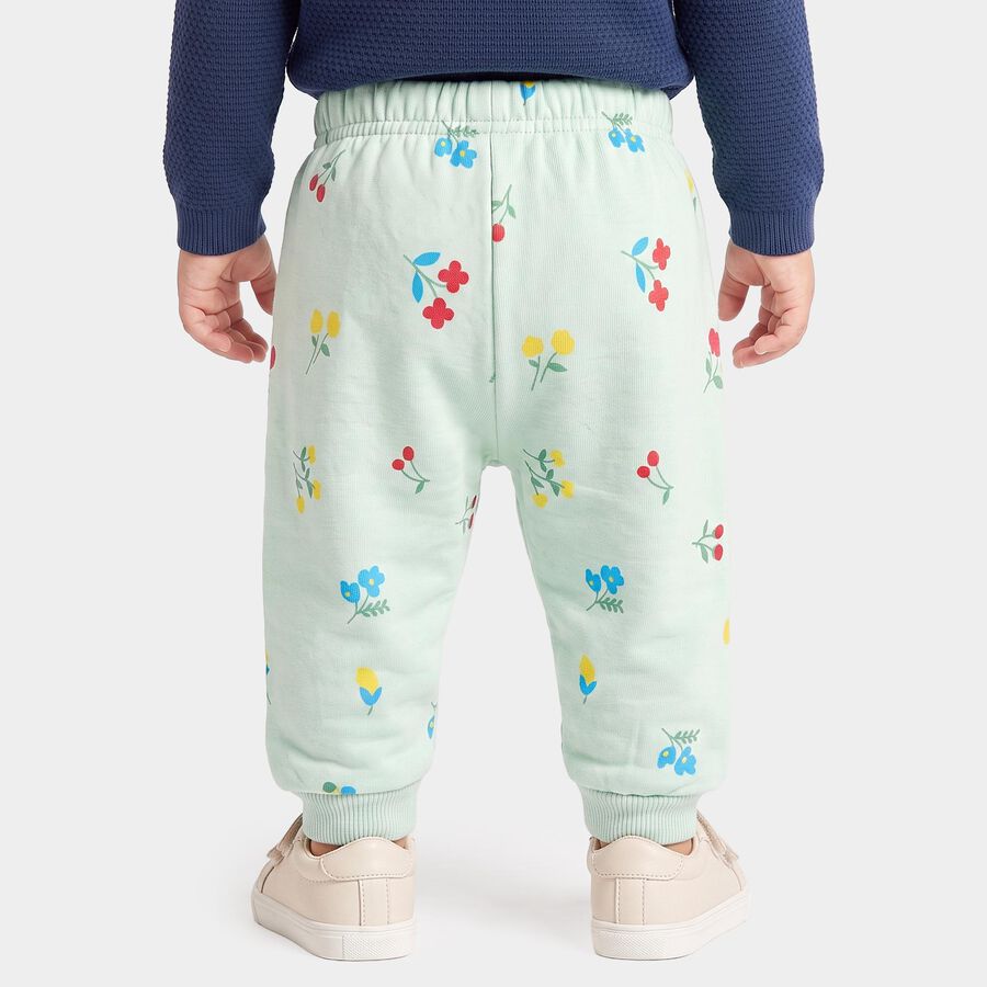 Infants' Mint Green Regular Fit Floral Printed Jogger Pyjama, हल्का हरा, large