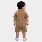 Infants' Brown 100% Cotton Collar Neck Textured Baba Suit, Brown, small