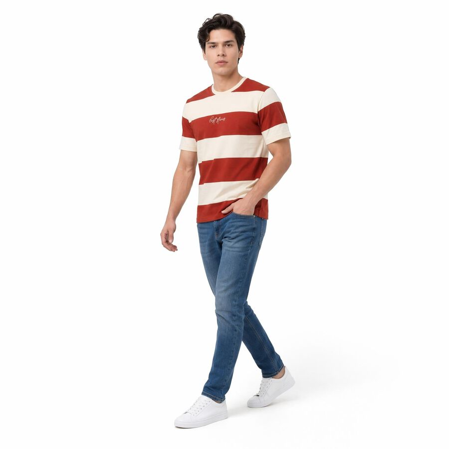 Men's Orange Round Neck Regular T-Shirt, Orange, large