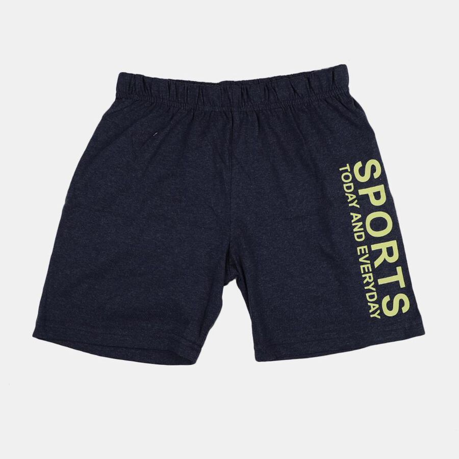 Boys' Navy Blue Regular Fit Elastic Waist Bermuda Shorts, Melange Blue, large