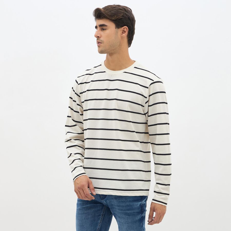 Men's Off-White Crew Neck Casual Full Sleeve T-Shirt, Off White, large image number null