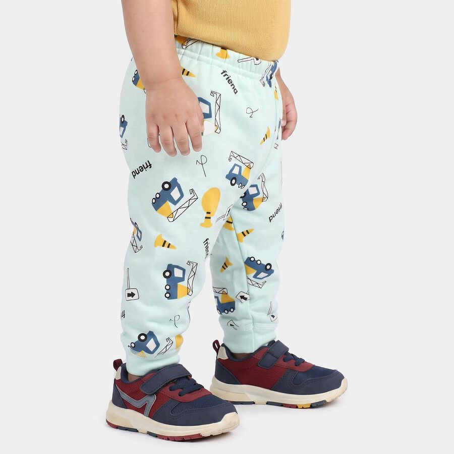 Infants' Mint Green Jogger Fit Cartoon Printed Pyjama, हल्का हरा, large