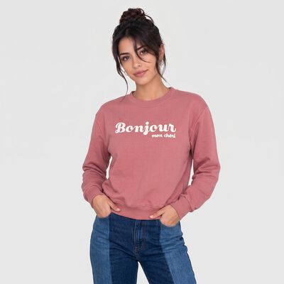 Women Pink Crew Neck Pullover Sweatshirt