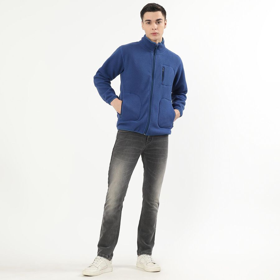 Men's Deep Steel Blue High Neck Casual Sweatshirt, टील ब्लू, large image number null