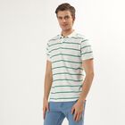 Men's White and Green Polo Neck Preppy T-Shirt, Light Green, small
