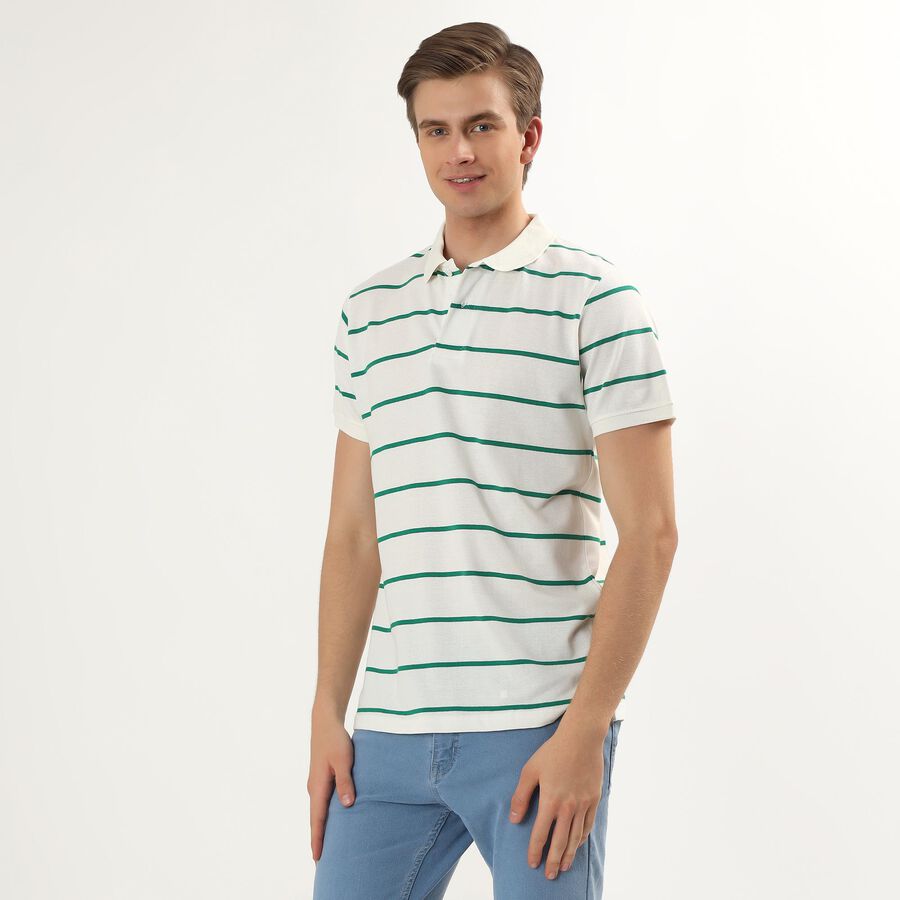 Men's White and Green Polo Neck Preppy T-Shirt, Light Green, large