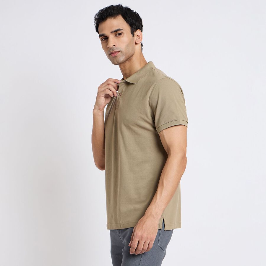 Men's Collared Half Sleeves T-Shirt, खाकी, large image number null