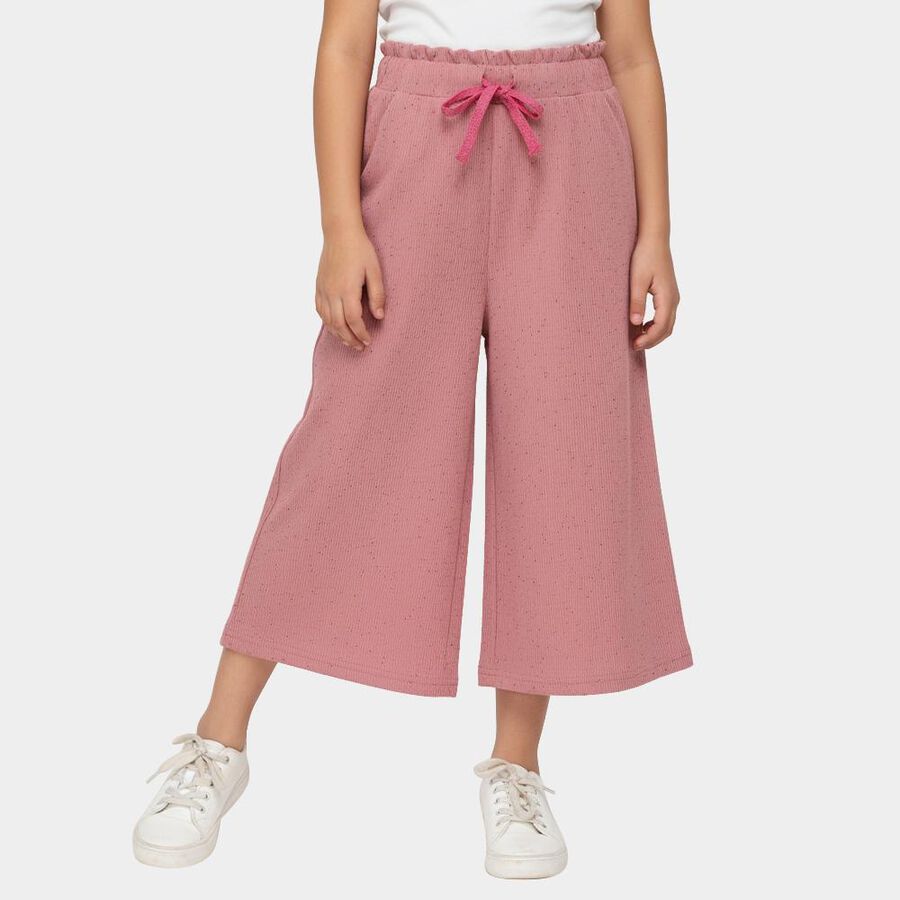 Girls' Pink Slim Fit Solid Capri, गुलाबी, large
