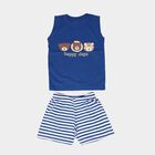 Infants' Blue 100% Cotton Round Neck Animal Printed Baba Suit, रॉयल ब्लू, small