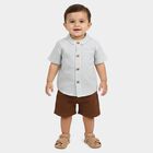 Infants' Beige 100% Cotton Mandarin Collar Striped Baba Suit, Beige, small