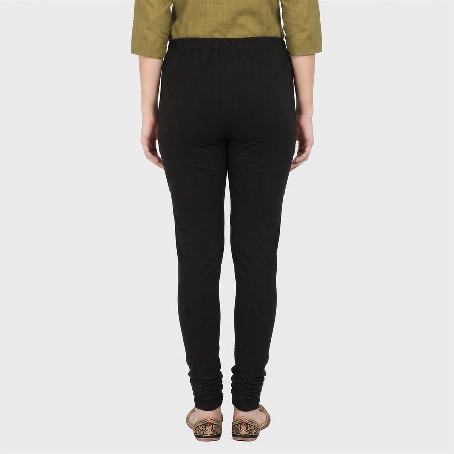 Women's Black Slim Fit Elastic Waist Churidar, काला, large