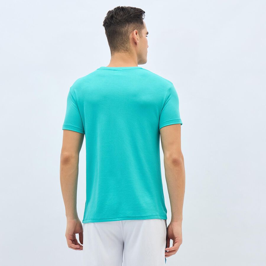 Men's Vibrant Turquoise Crew Neck Athleisure T-Shirt, टील ब्लू, large image number null