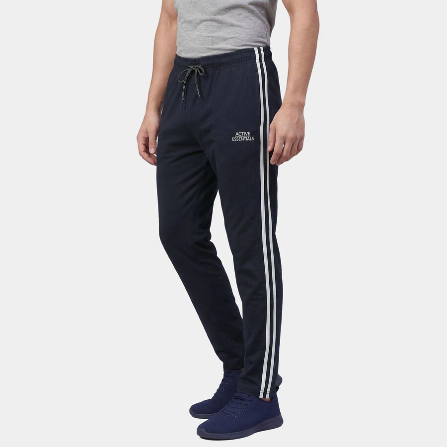 Men's Navy Blue Regular Fit Cuffed Track Pants, नेवी ब्लू, large