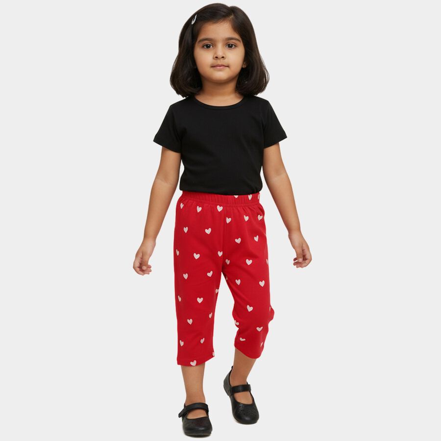 Girls' Fuchsia Regular Fit Heart Printed Elastic Waist Capri, Fuchsia, large