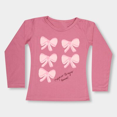 Girls' Muted Rose Pink Round Neck Casual Top