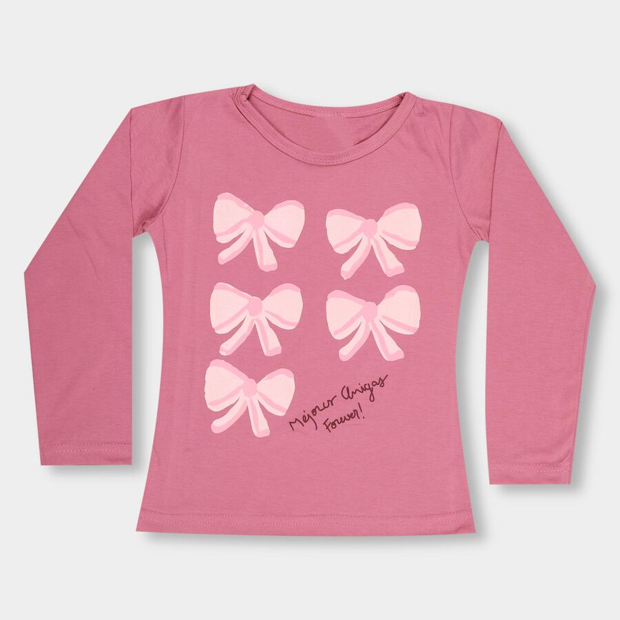Girls' Muted Rose Pink Round Neck Casual Top, Pink, large image number null