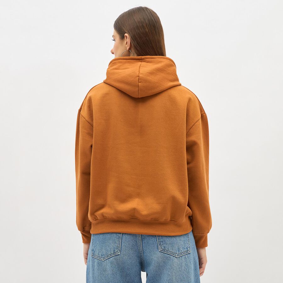 Women's Rust Brown Hooded Casual Sweatshirt, Mustard, large image number null