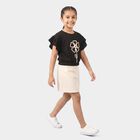 Girls Black Round Neck Regular T-Shirt, काला, small