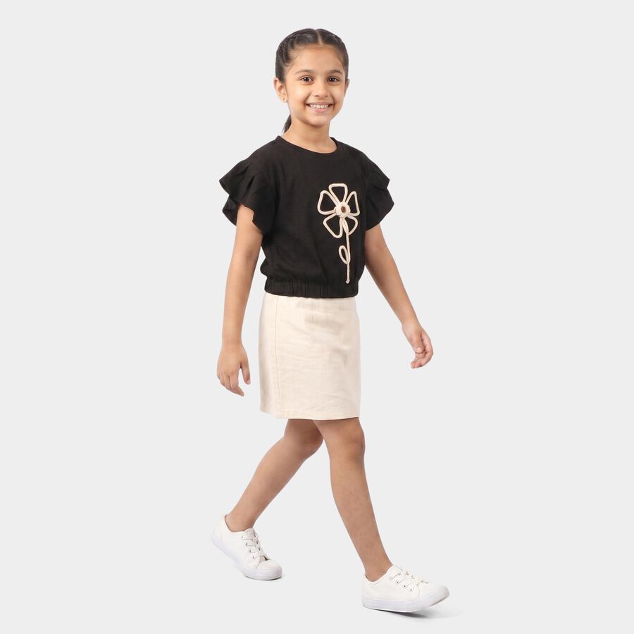 Girls Black Round Neck Regular T-Shirt, काला, large