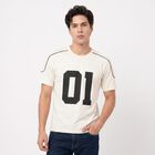 Men's White Cotton Round Neck Regular Graphic Print T-Shirt, White, small