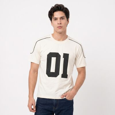 Men's White Cotton Round Neck Regular Graphic Print T-Shirt