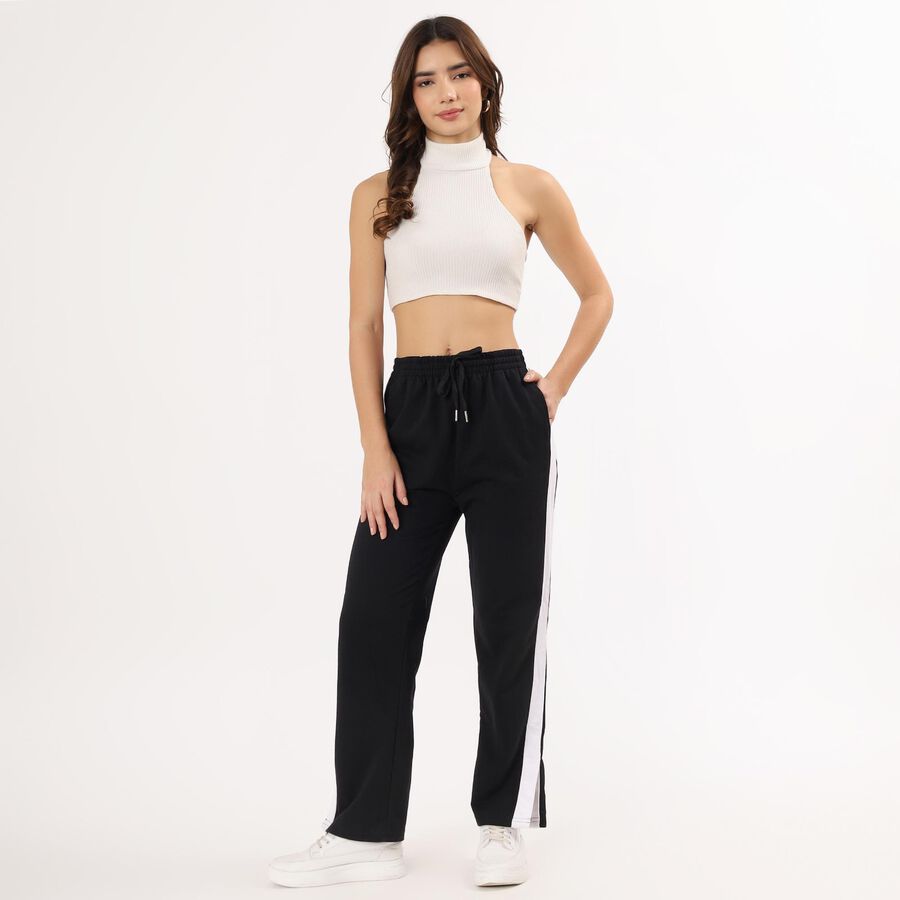 Women's Jet Black Straight Fit Regular Track Pants, Black, large image number null