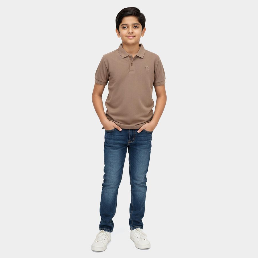 Boys' Dark Rust Brown Crew Neck Graphic Printed T-Shirt, Brown, large