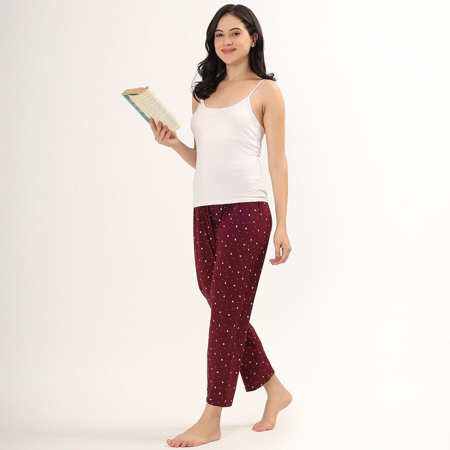 Women's Deep Maroon Printed Elastic Waist Pyjama, Wine, large image number null