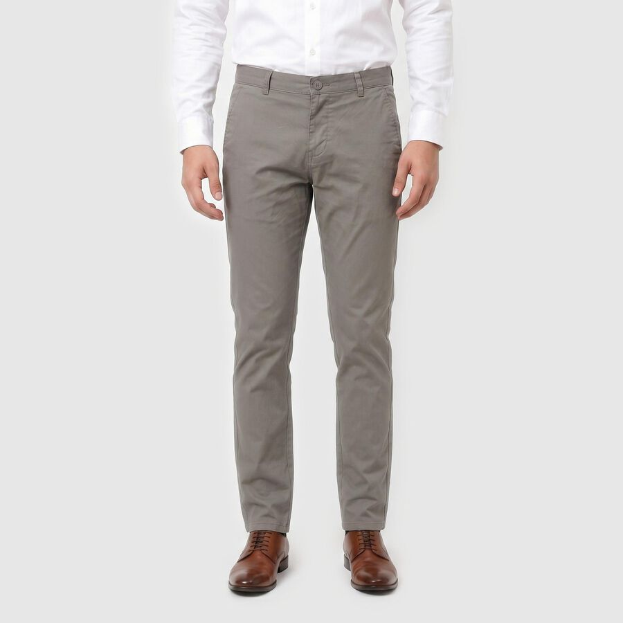 Men's Grey Slim Fit Chino Trousers, हल्का ग्रे, large