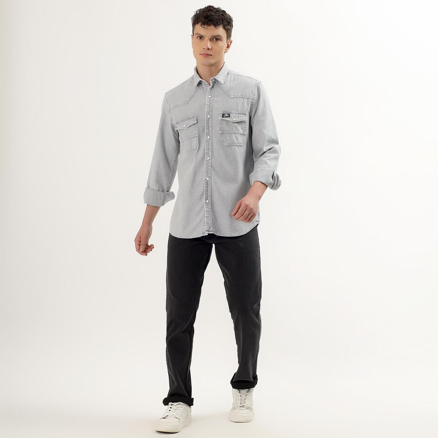 Men's Light Grey Cotton Regular Collar Casual Shirt, Light Grey, large image number null