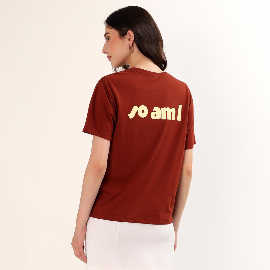 Women's Rust Round Neck Casual T-Shirt, Rust, large