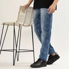 Men's Stonewashed Blue Slim Fit Jeans, गहरा नीला, small
